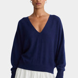 Apiece Apart silk cashmere V neck sweater eclipse blue relaxed luxury knit