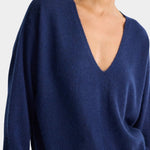Apiece Apart silk cashmere V neck sweater eclipse blue soft luxury knit close up