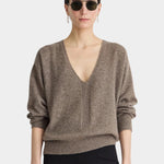 Apiece Apart Softest Silk Cashmere V Neck Hazelnut sweater deep neckline detail