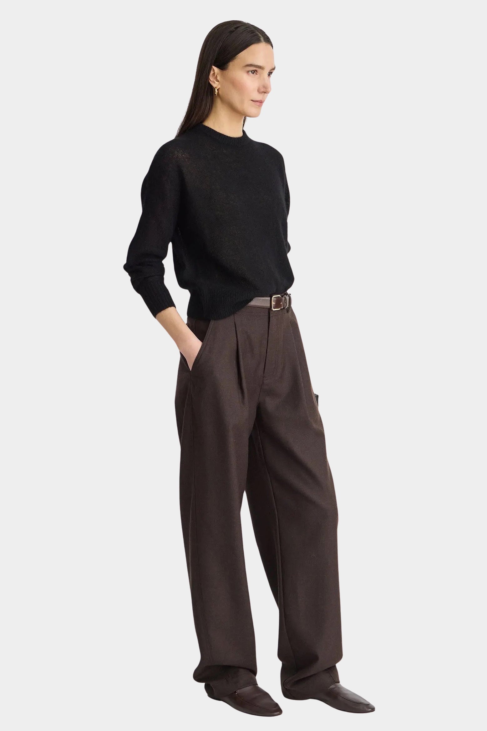 Apiece Apart Softest Tissue Weight Sweater Black tissue knit and ribbed neckline detail