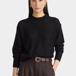 Apiece Apart Softest Tissue Weight Sweater Black relaxed crewneck front view
