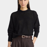 Apiece Apart Softest Tissue Weight Sweater Black relaxed crewneck front view