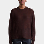 Apiece Apart Softest Tissue Weight Sweater Chocolate tissue knit and ribbed neckline detail