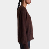 Apiece Apart Softest Tissue Weight Sweater Chocolate relaxed fit side view