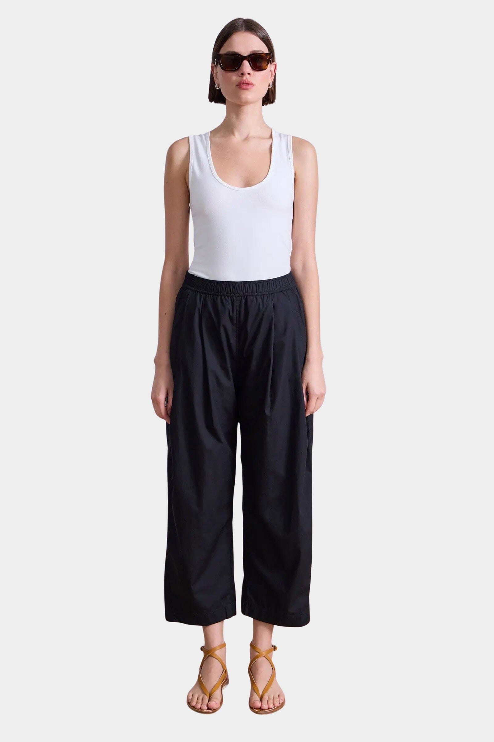 Apiece Apart Spa Pleat Pant black organic cotton pleated barrel leg designer trousers