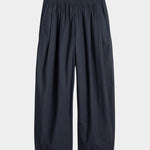 Apiece Apart Spa Pleat Pant Navy flat lay product image in lightweight organic cotton with pleated volume and tapered leg