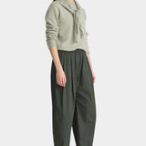 Apiece Apart Spa Pleat Pant Rosin front view highlighting the gathered elastic waist, voluminous leg, and clean cropped hem.