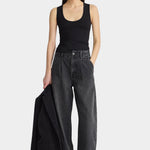 Apiece Apart Uri Low Cut Tank Black fitted scoop neck tank front view