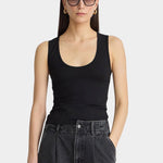Apiece Apart Uri Low Cut Tank Black scoop neckline and close fit detail
