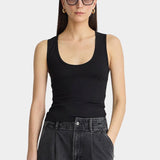 Apiece Apart Uri Low Cut Tank Black scoop neckline and close fit detail