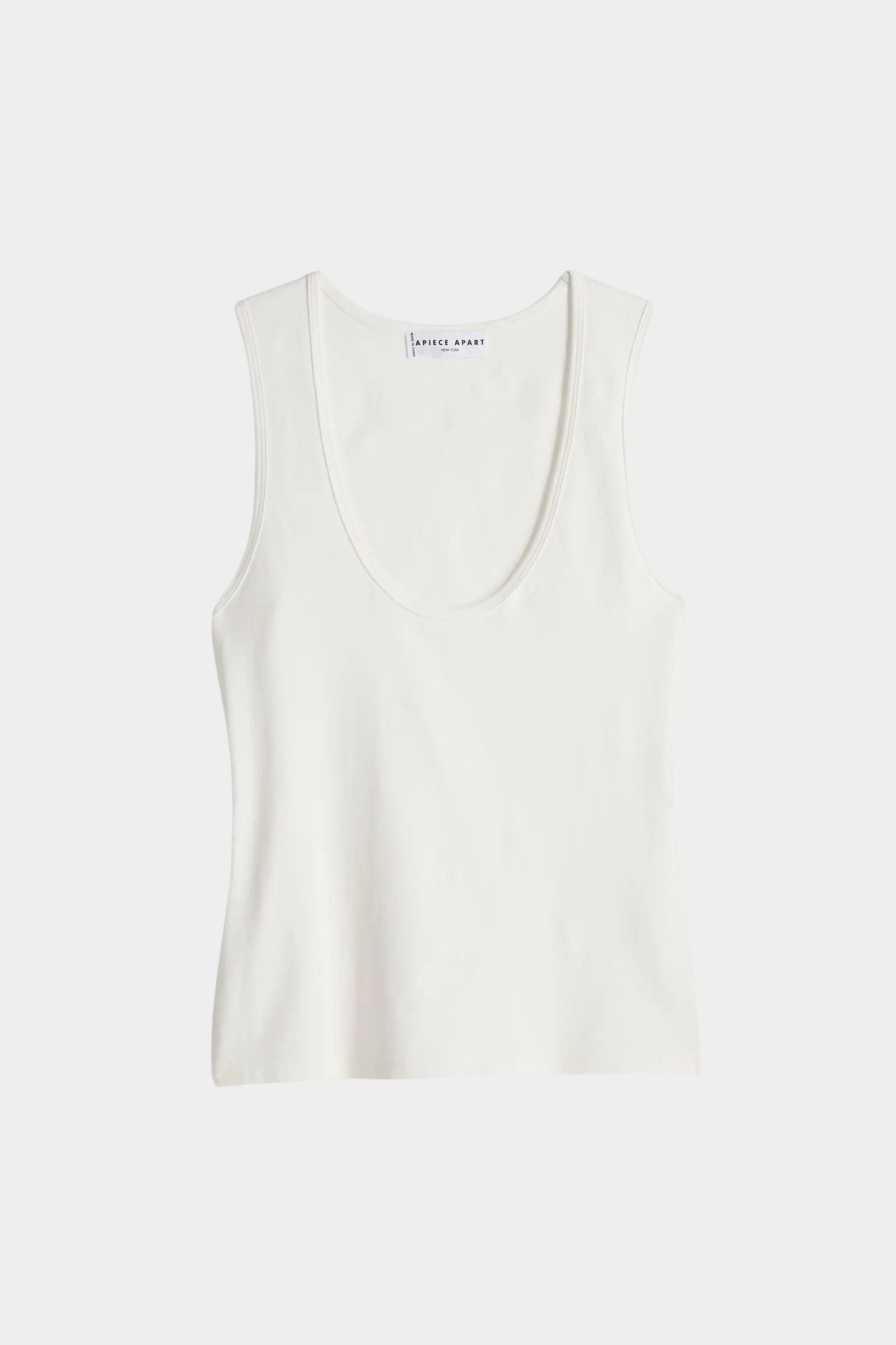 Apiece Apart Uri Low-Cut Tank Cream flat lay scoop neck stretch cotton tank at YUCCA Denver