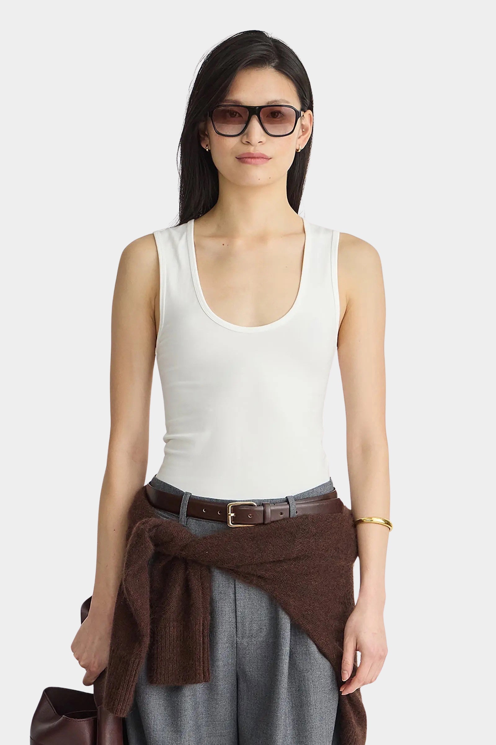 Apiece Apart Uri Low Cut Tank White fitted scoop neck and close fit detail