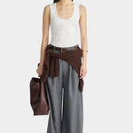 Apiece Apart Uri Low Cut Tank White fitted scoop neck tank styled with wide leg trousers at YUCCA Denver