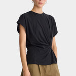 Apiece Apart Volta Twist Top black organic cotton sculptural twist waist designer tee
