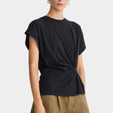 Apiece Apart Volta Twist Top black organic cotton sculptural twist waist designer tee