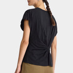 Apiece Apart Volta Twist Top black organic cotton twist detail draped waist top back view
