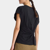 Apiece Apart Volta Twist Top black organic cotton twist detail draped waist top back view