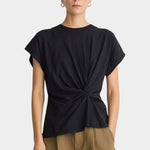 Apiece Apart Volta Twist Top black organic cotton twist waist designer top front view