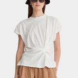 Apiece Apart Volta Twist Top cream organic cotton twist waist designer top front view