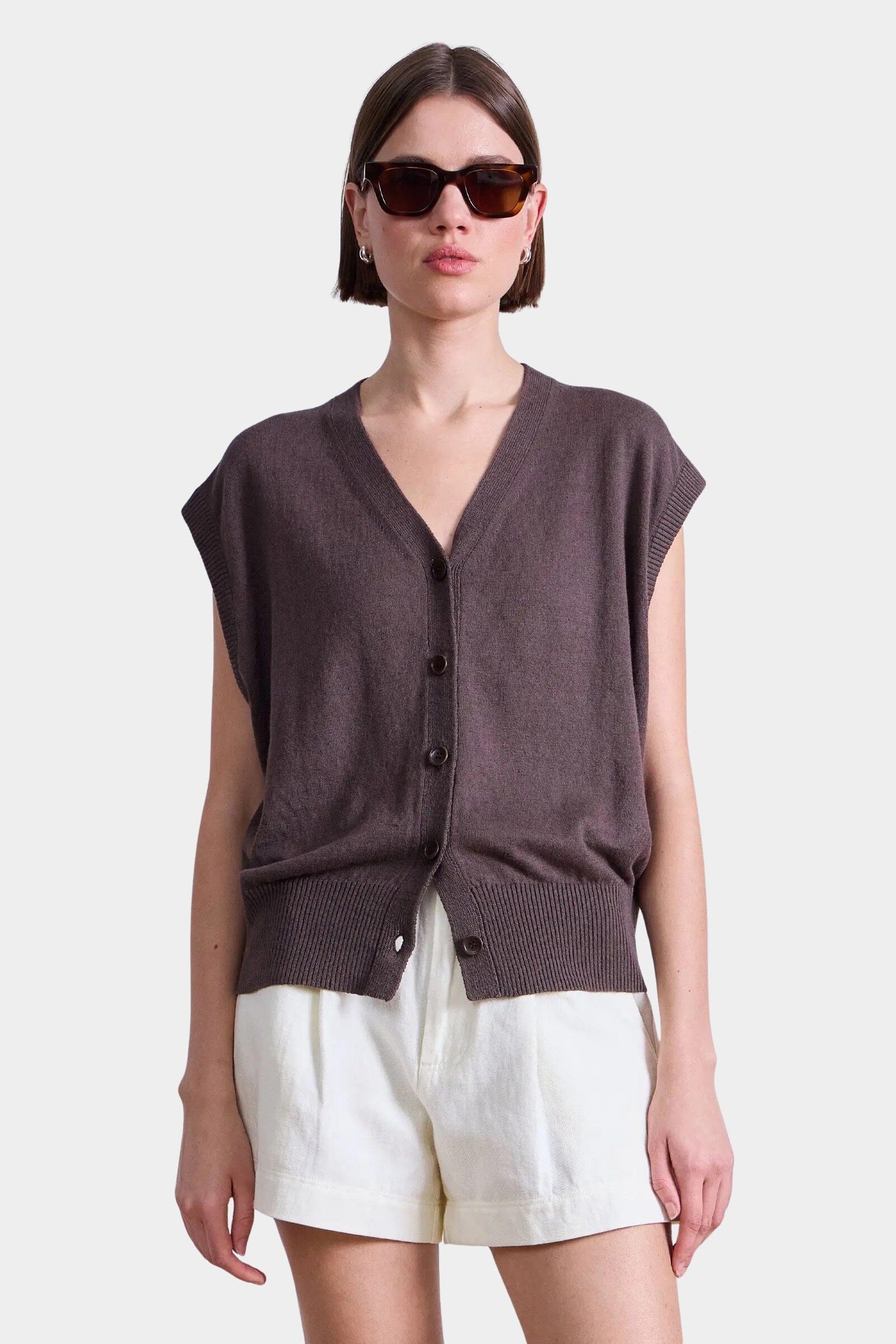 Apiece Apart | Fine Weight Cropped Vest In Espresso - SHOP YUCCA Shirts & Tops APIECE APART - YUCCA 