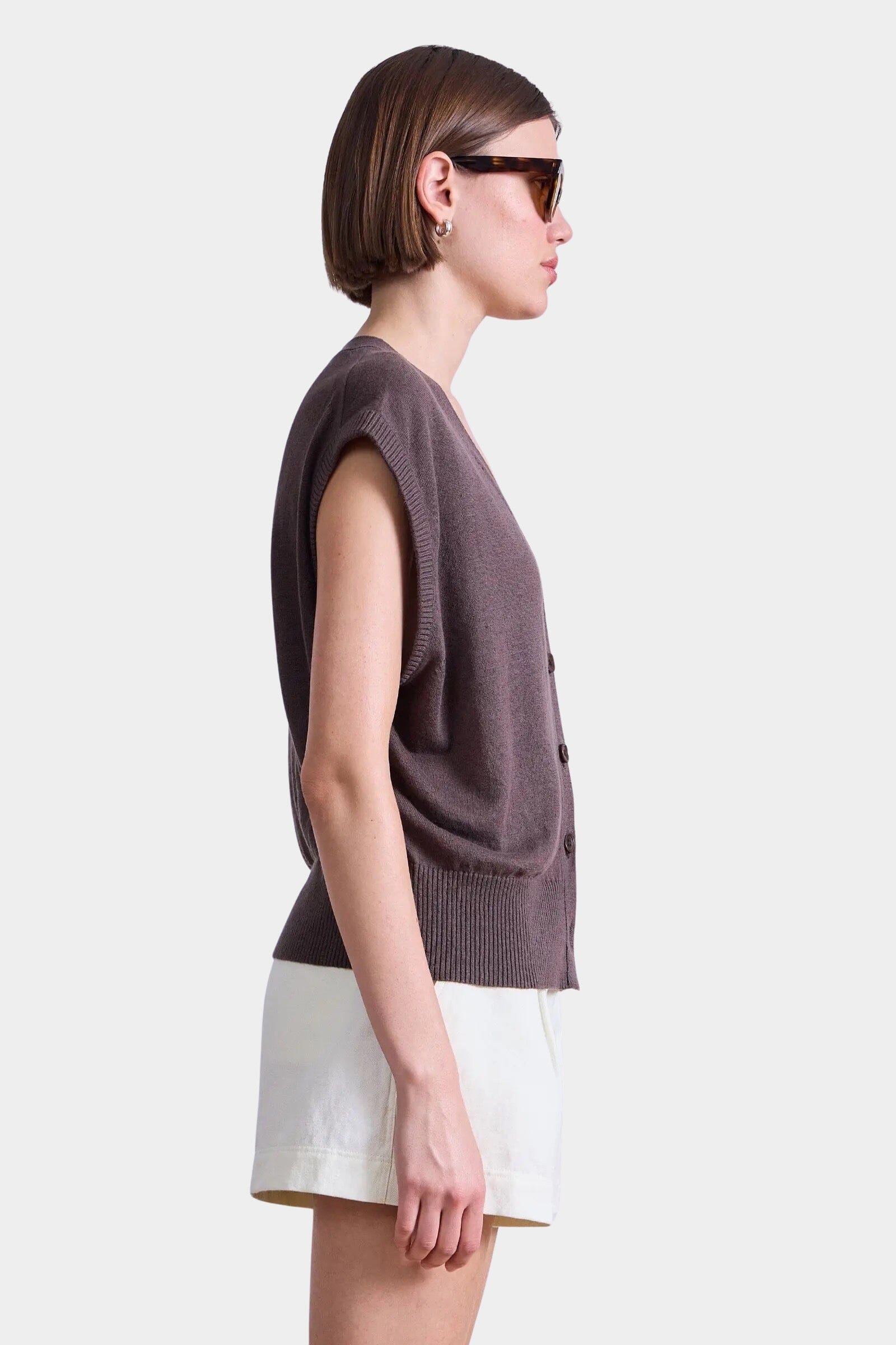 Apiece Apart | Fine Weight Cropped Vest In Espresso - SHOP YUCCA Shirts & Tops APIECE APART - YUCCA 