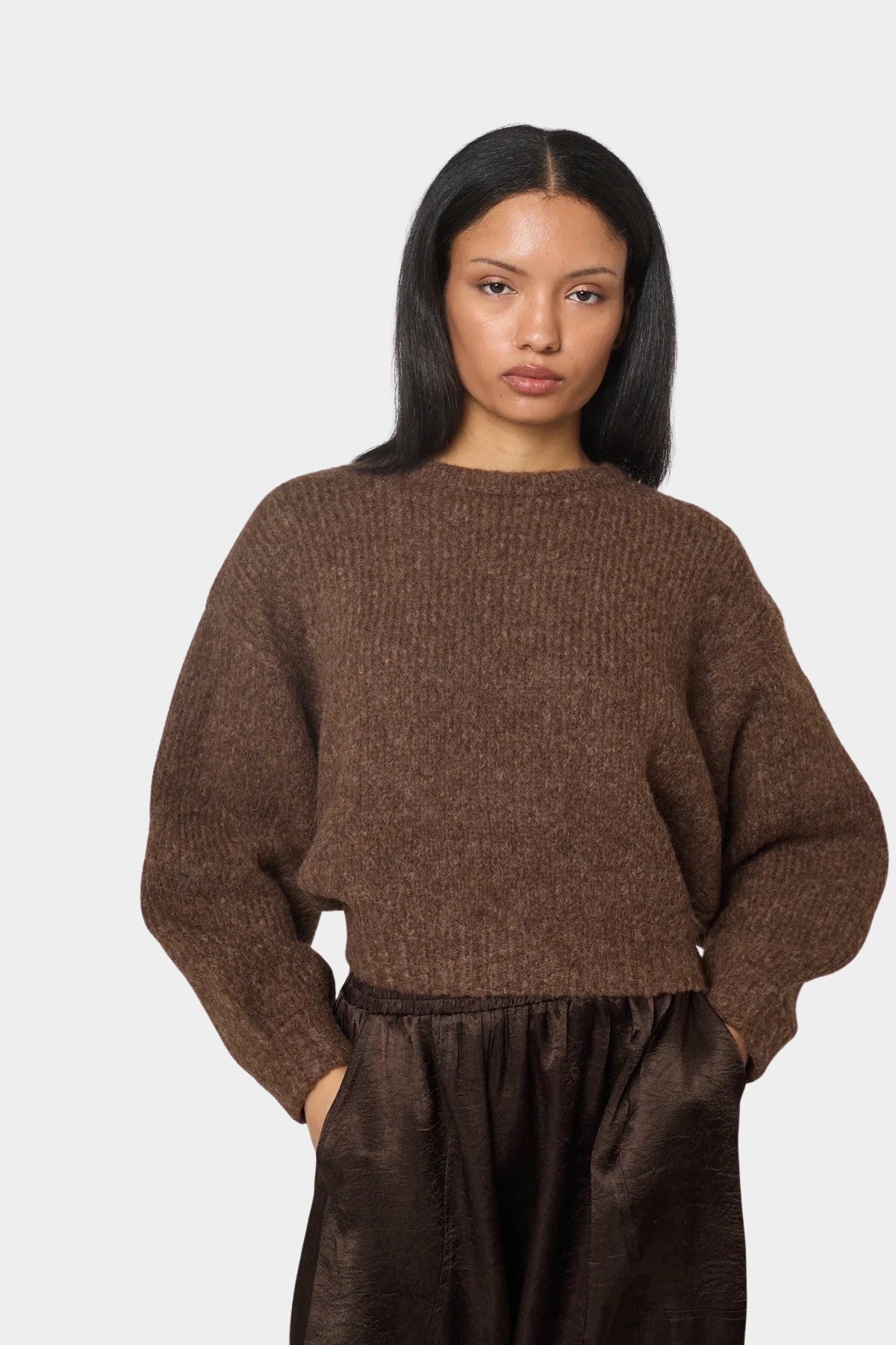 Atelier Delphine - Balloon Sleeve Sweater - Chocolate Brown - Sweaters & Knitwear - YUCCA, women's high quality sweaters.