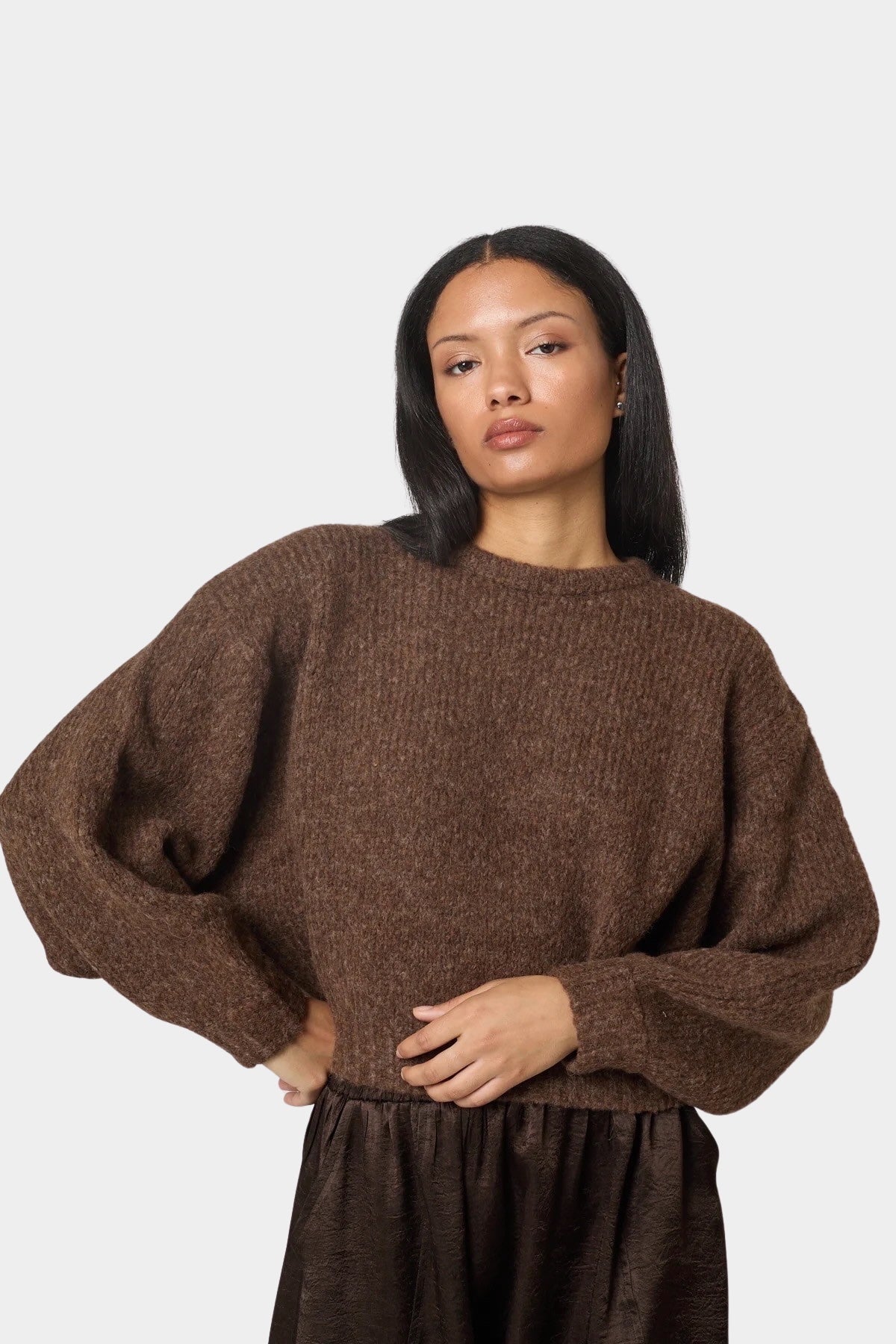 Atelier Delphine - Balloon Sleeve Sweater - Chocolate Brown - Sweaters & Knitwear - YUCCA, women's high quality sweaters.