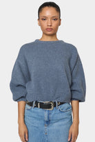 Atelier Delphine - Balloon Sleeve Sweater - Washed Denim - Sweaters & Knitwear - YUCCA, women's high quality sweaters.