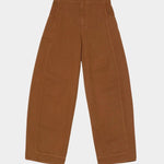 Atelier Delphine Dakar barrel leg pants in summer brown flat lay showing high rise waist and wide leg silhouette