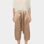 Atelier Delphine Kiko pant in latte full front outfit view showing relaxed drop crotch fit and elastic waist