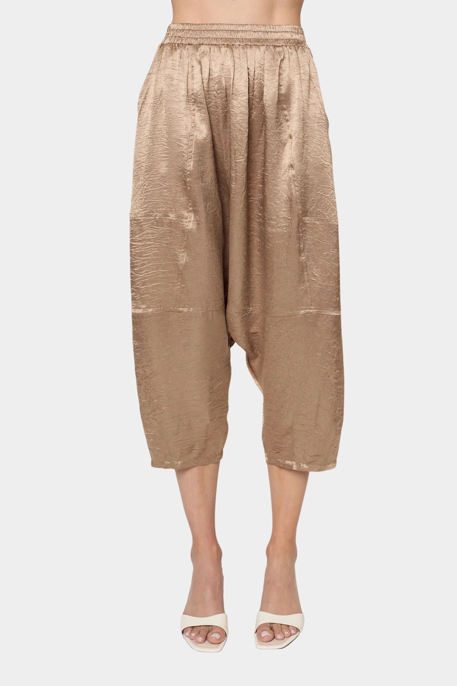 Atelier Delphine Kiko pant in latte front view showing cropped wide leg silhouette and textured fabric