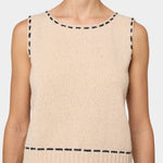 Atelier Delphine knit tank top in grain and navy with sleeveless fit and contrast stitch trim