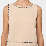Atelier Delphine knit tank top in grain and navy with sleeveless fit and contrast stitch trim