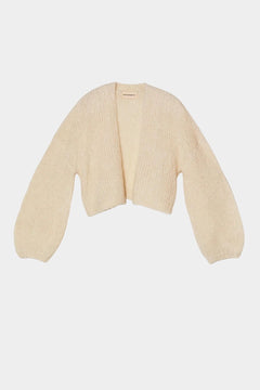 Atelier Delphine Super Crop Cora cardigan in cream flat lay showing cropped open front and long sleeves