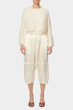 Atelier Delphine Super Crop Cora cardigan in cream full front view showing relaxed fit and soft open knit texture