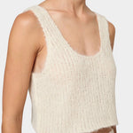 Atelier Delphine super crop sweater tank in cream front close-up showing scoop neckline and fuzzy knit texture
