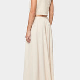 Atelier Delphine super crop sweater tank in cream full back outfit view with matching skirt and cropped fit