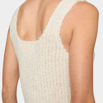 Atelier Delphine super crop sweater tank in cream angled back view showing wide straps and textured knit