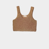 Atelier Delphine super crop sweater tank in tan flat lay showing cropped silhouette and fuzzy knit texture