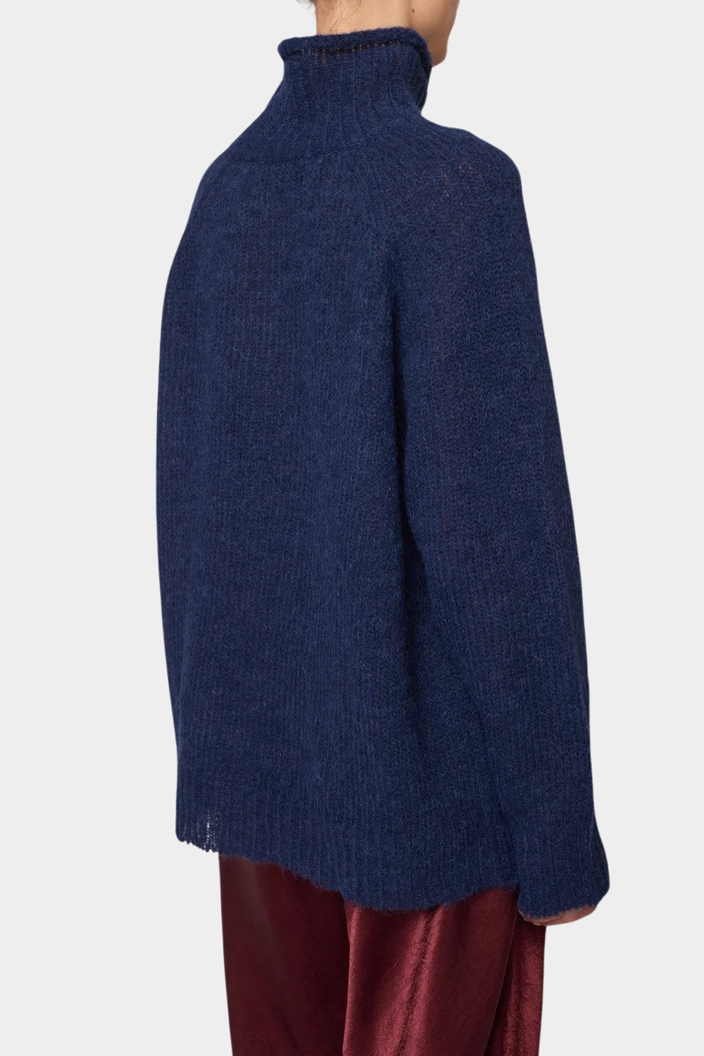 Atelier Delphine Vasilisa Turtleneck Sweater Navy side and turtleneck detail