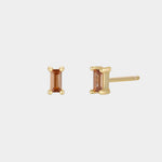 Earrings - YUCCA, coffee colored baguette CZ stud earrings with gold plating and sterling silver posts.