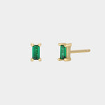 Earrings - YUCCA, emerald colored baguette stud earrings with gold plating and sterling silver posts.