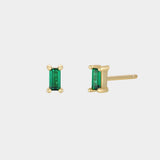 Earrings - YUCCA, emerald colored baguette stud earrings with gold plating and sterling silver posts.