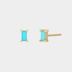 Earrings - YUCCA, turquoise baguette stud earrings with gold plating and sterling silver posts, minimalist jewelry.