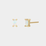 Earrings - YUCCA, white opal baguette stud earrings with gold plating and sterling silver posts, subtle everyday studs.