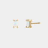 Earrings - YUCCA, white opal baguette stud earrings with gold plating and sterling silver posts, subtle everyday studs.