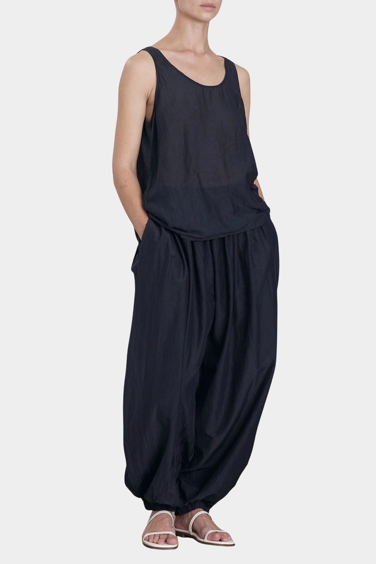 Black Crane Akari pants faded black full body relaxed fit balloon silhouette