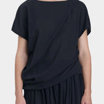 Black Crane asymmetric cotton gauze top sumi black front detail with diagonal pleat and fluid drape