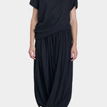 Black Crane asymmetric cotton gauze top in sumi black on model with relaxed drape full outfit view