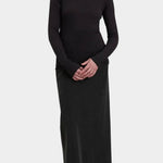 Black Crane Bias Skirt Black front view styled with fitted long sleeve top at YUCCA Denver